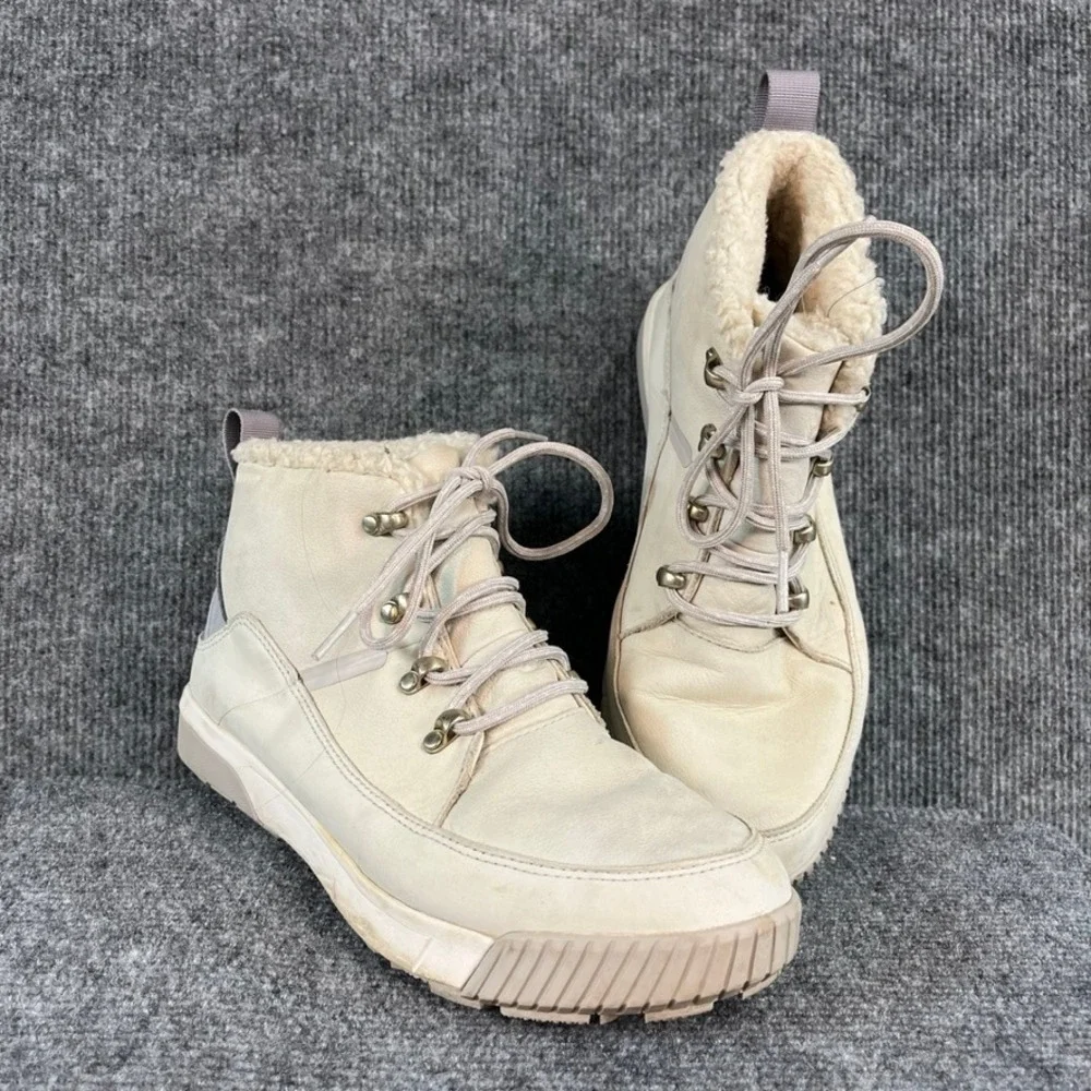The North Face Larimer Mid Waterproof Boots Cream Tan Faux Fur Lined Women 10